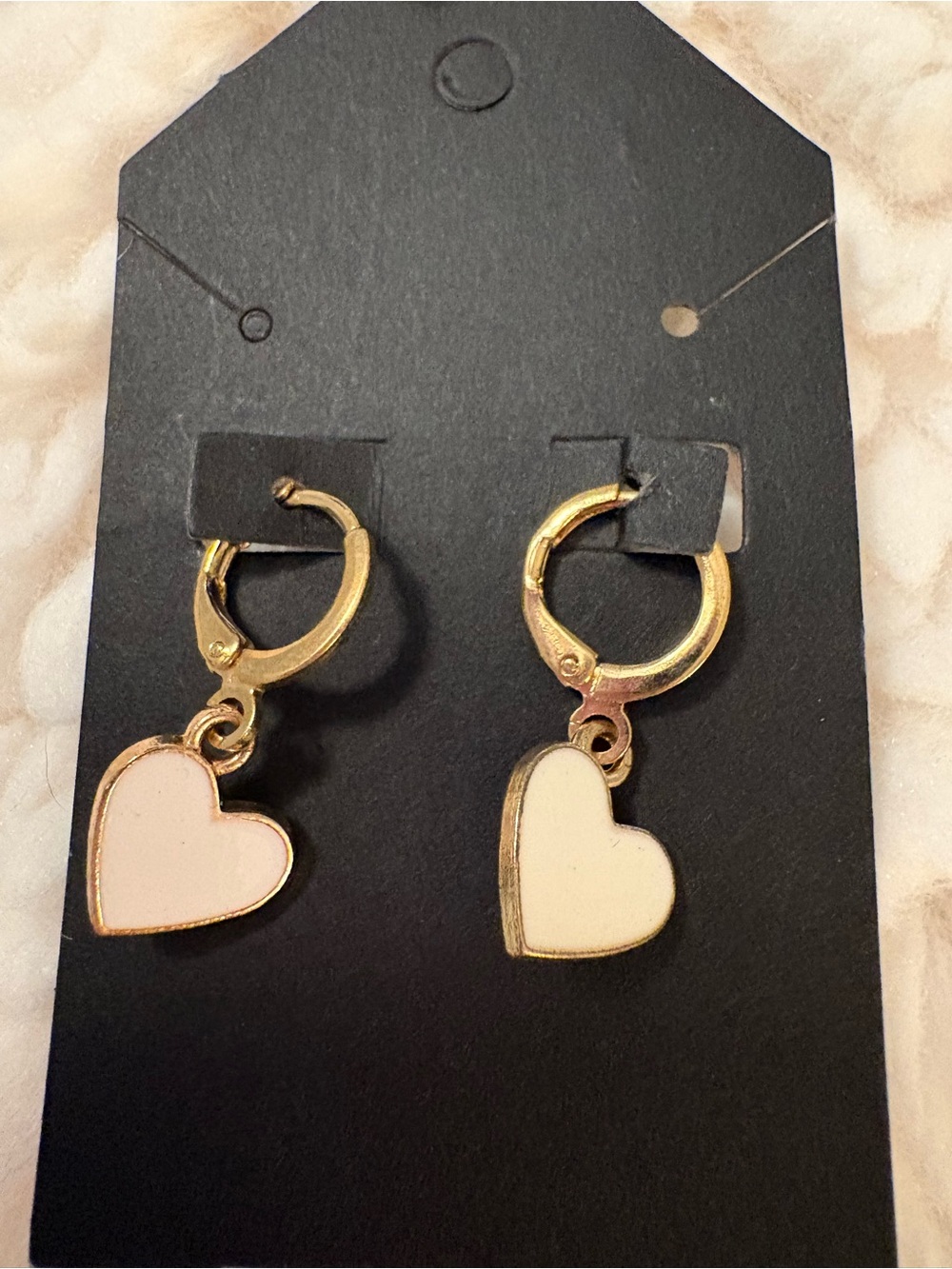 Gold Tone White Enamel Heart Huggie Hoop Earrings Dainty Romantic Gift